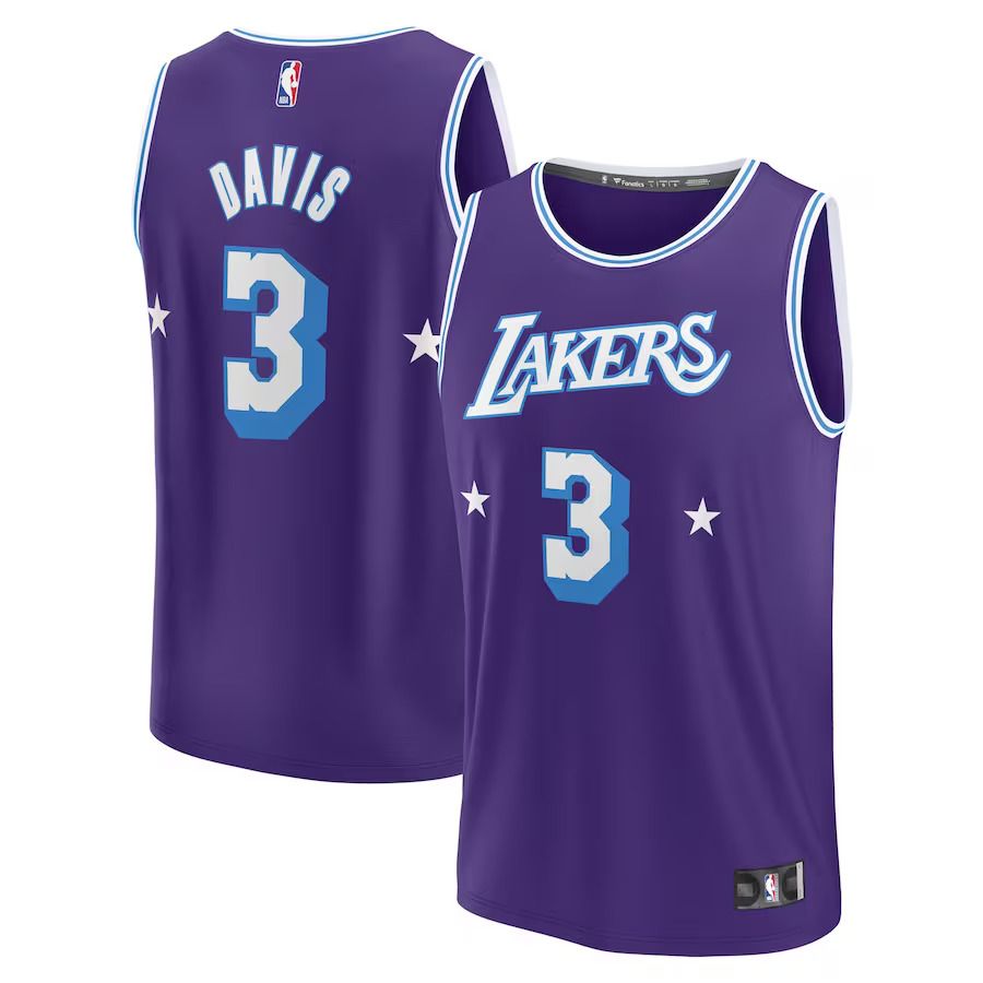 Men Los Angeles Lakers 3 Anthony Davis Fanatics Branded Purple City Edition Fast Break Replica NBA Jersey